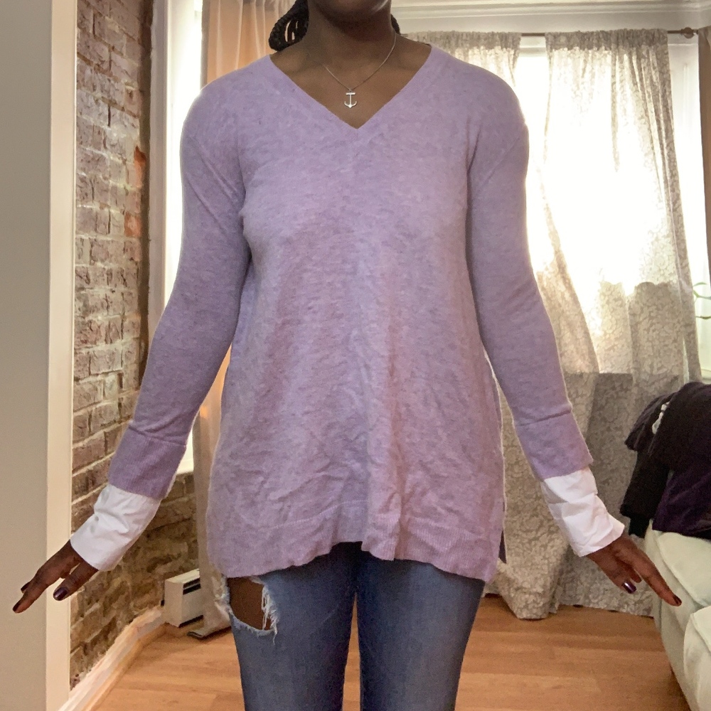 J. Crew Lilac sweater with shirt sleeve detail